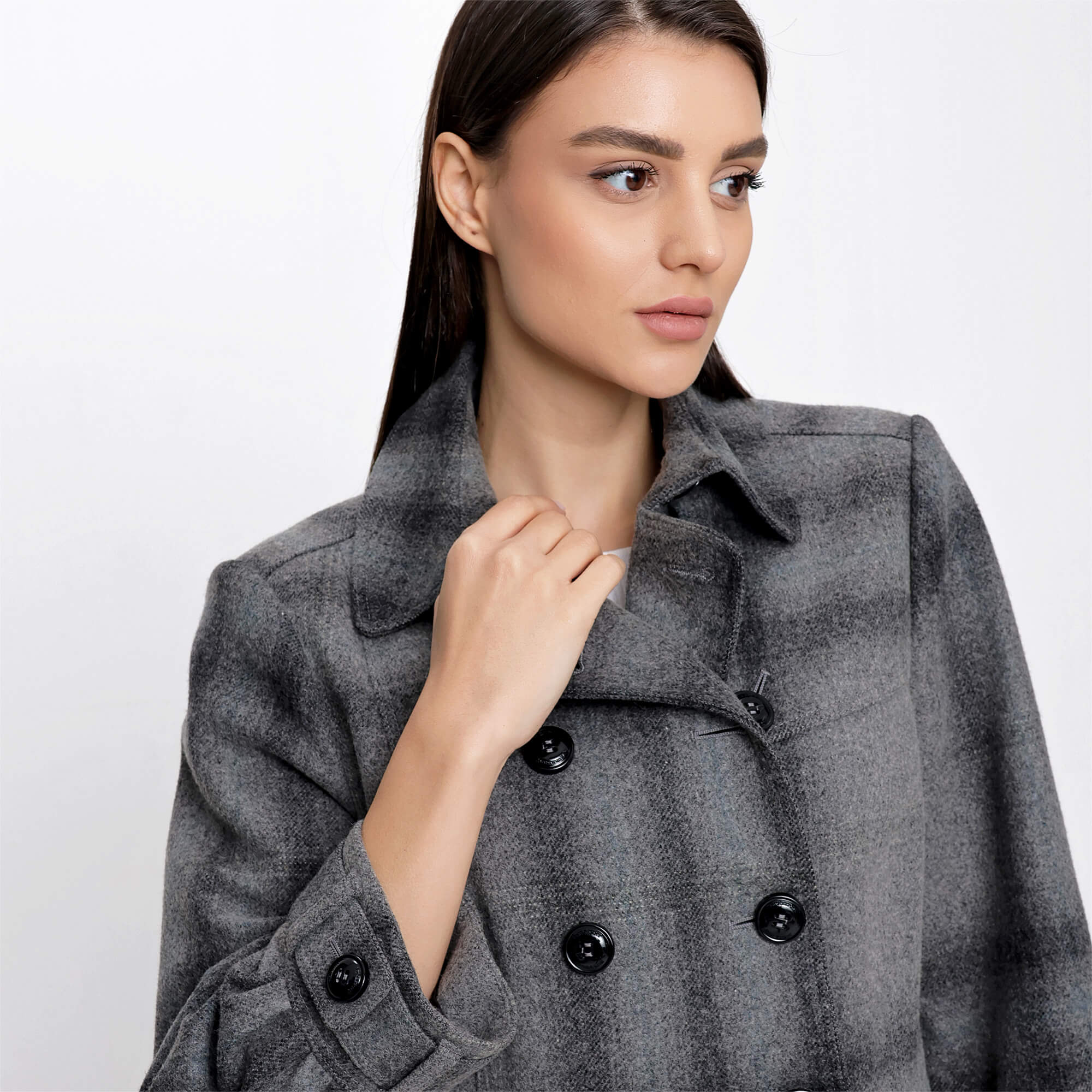 Burberry - Grey Plaid Wool Coat 